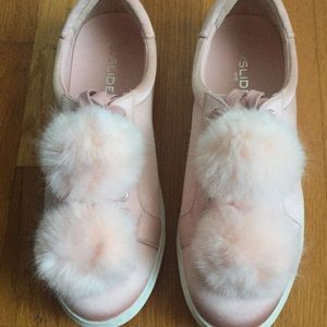 PINK SATIN POM POM SNEAKERS SIZE 8 1/2M
